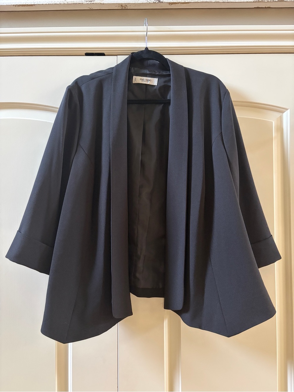 Jones Studio Black Open-Front Draped Jacket - Picture 1 of 3